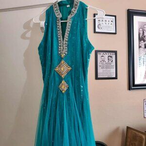 Indian Teal Embellished Beads Sequin Dress